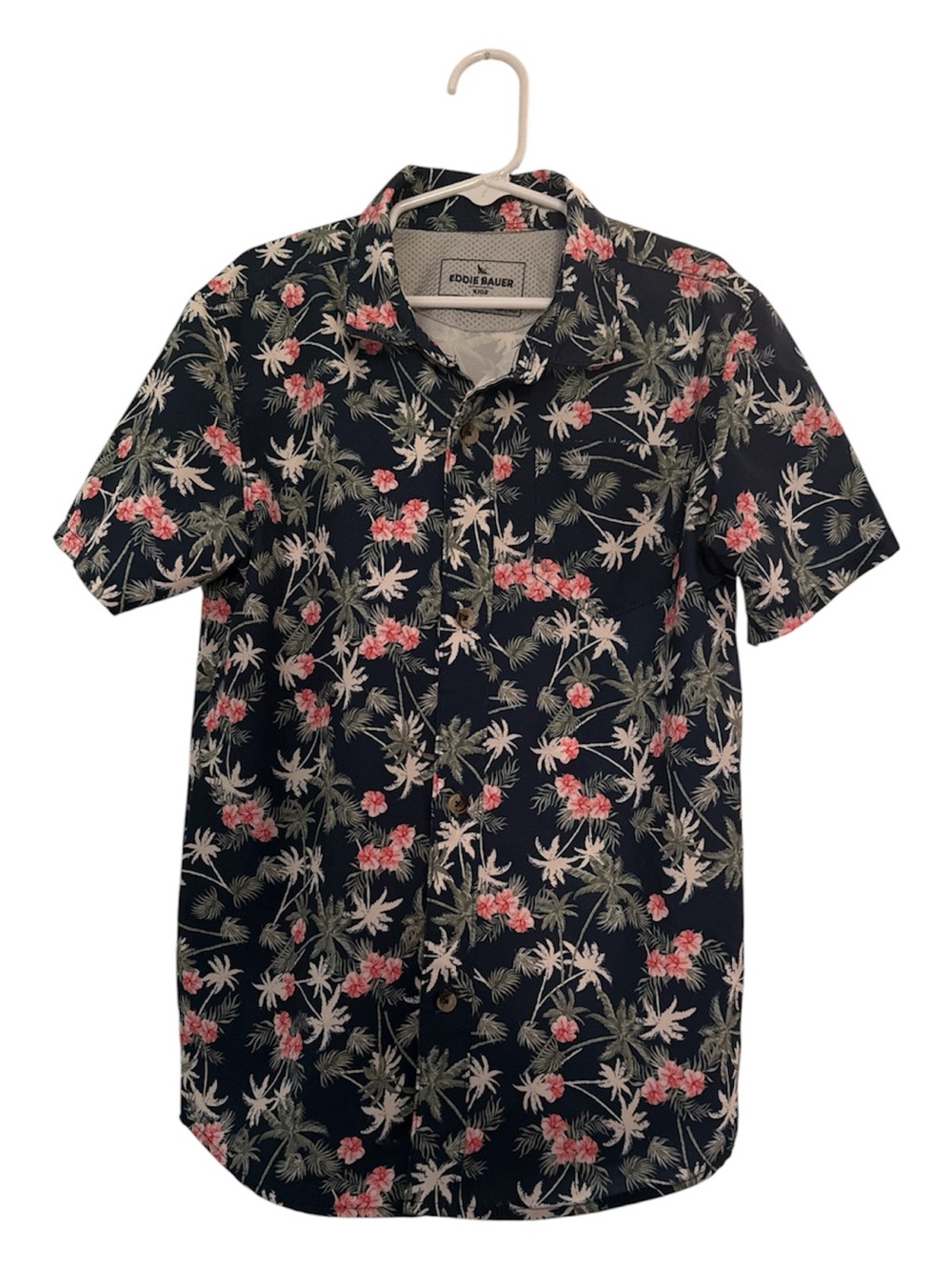 Eddie Bauer Navy Button-Down Short Sleeve Floral Shirt